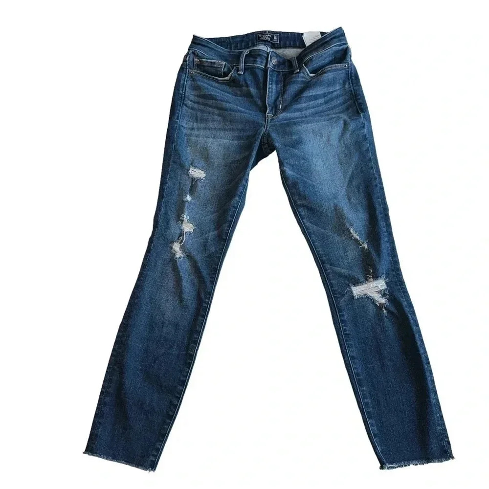 Abercrombie & Fitchâ Harper Ankle Jeans 24/00S Blue Distressed Raw Hem Skinny